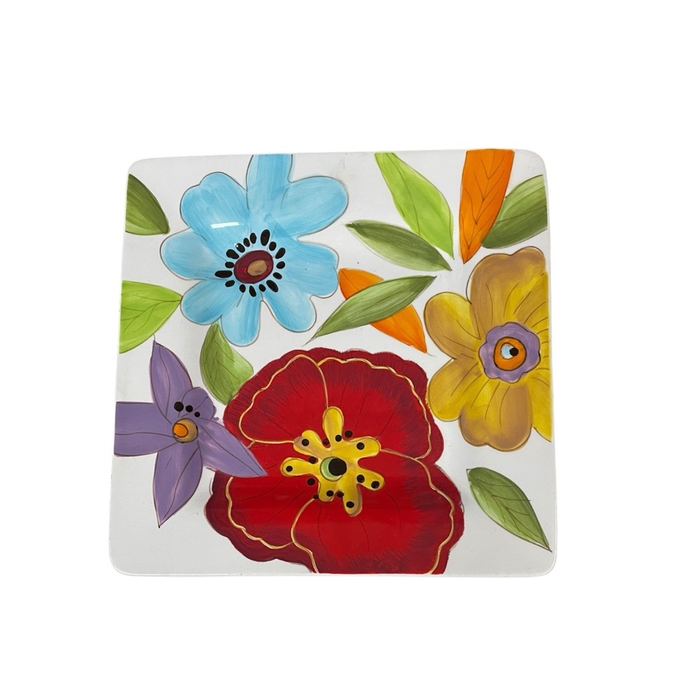 LAURIE/GATES plate LIZA floral design square luncheon hand painted California